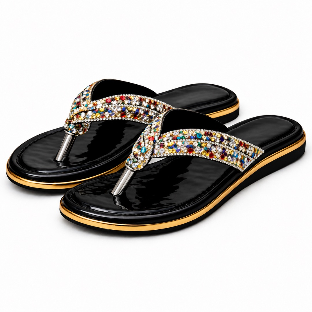 Women Multicolor Rhinestone Flat Thong Sandals
