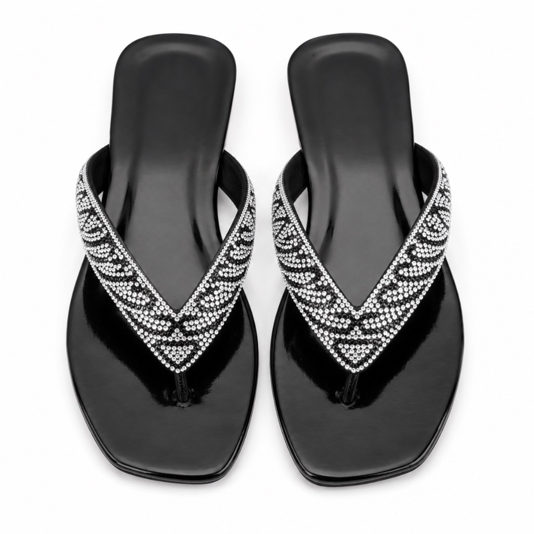 Rhinestone Strap Flat Flip Flop Sandals for Women