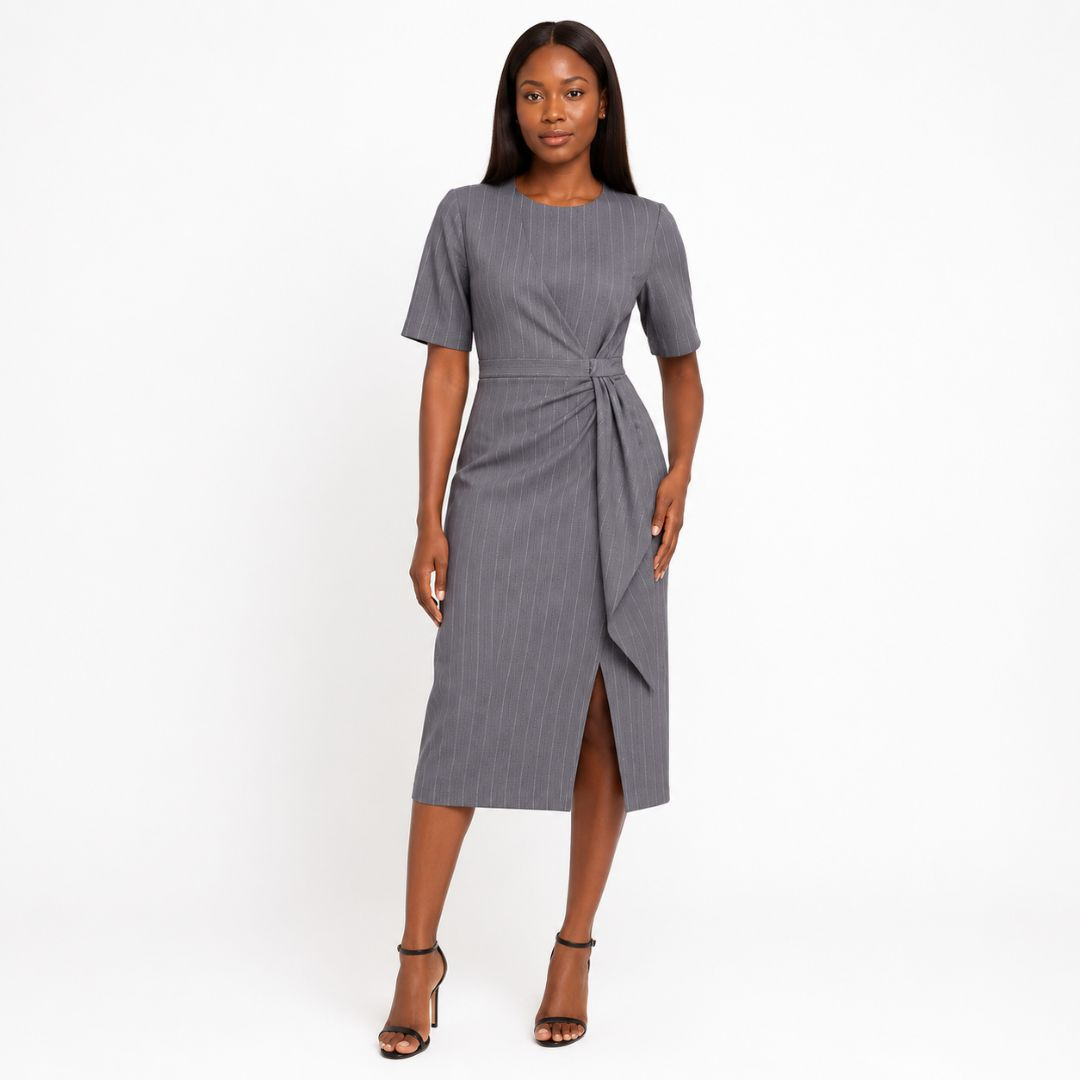 Grey Pinstripe Polyester Suit Fabric
