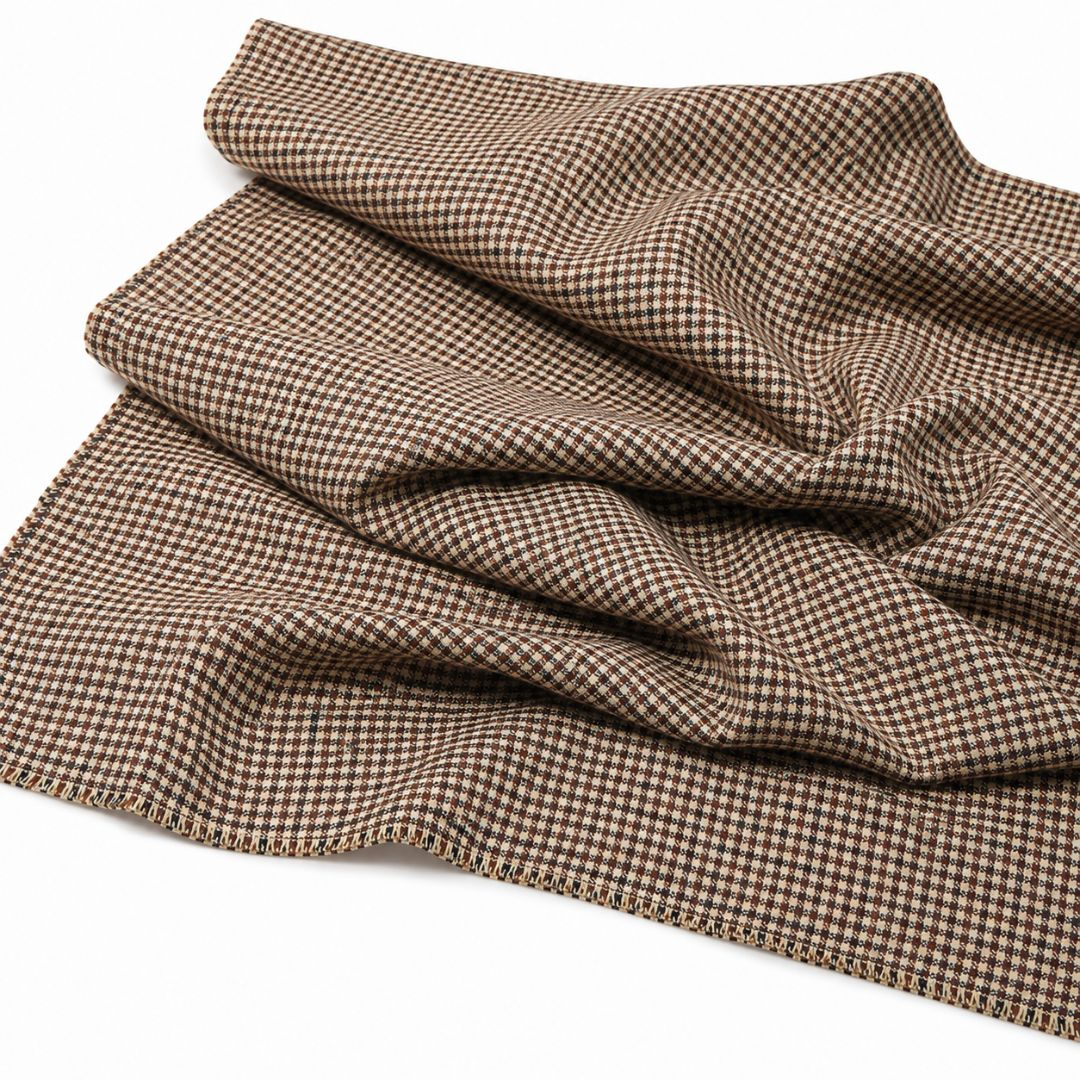Brown Glen Check Virgin Wool Fabric for Suits, Blazers & Luxury Tailoring