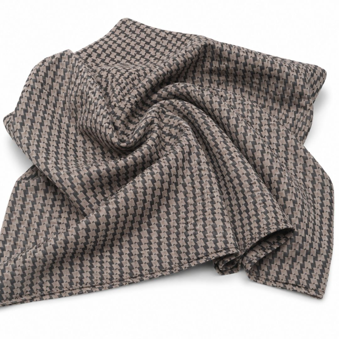 Black & Beige Geometric Virgin Wool Fabric
