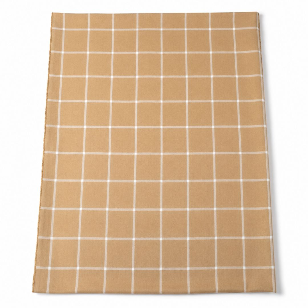 Camel Windowpane Virgin Wool Fabric