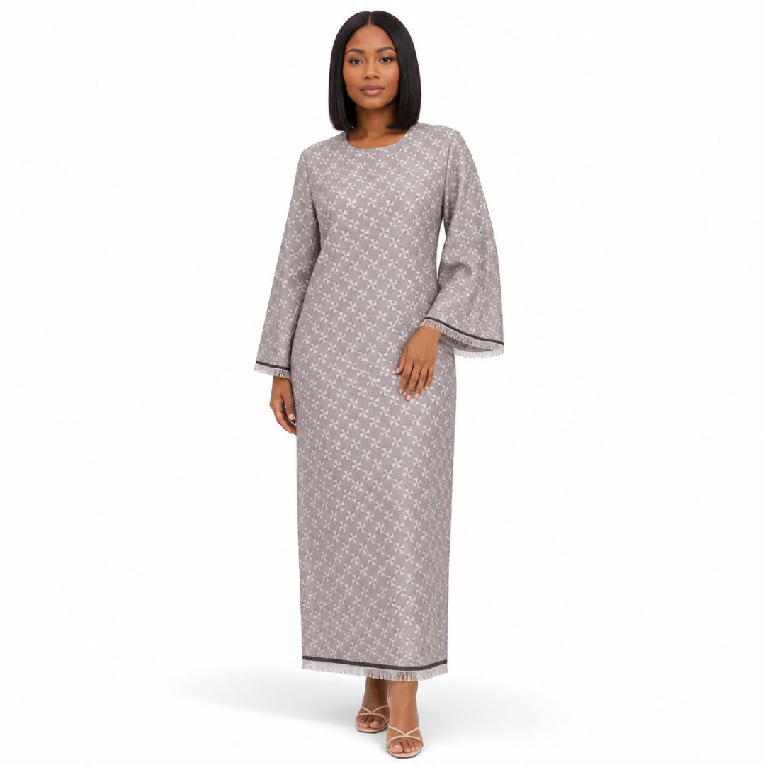 Grey Geometric Damask Suit Fabric