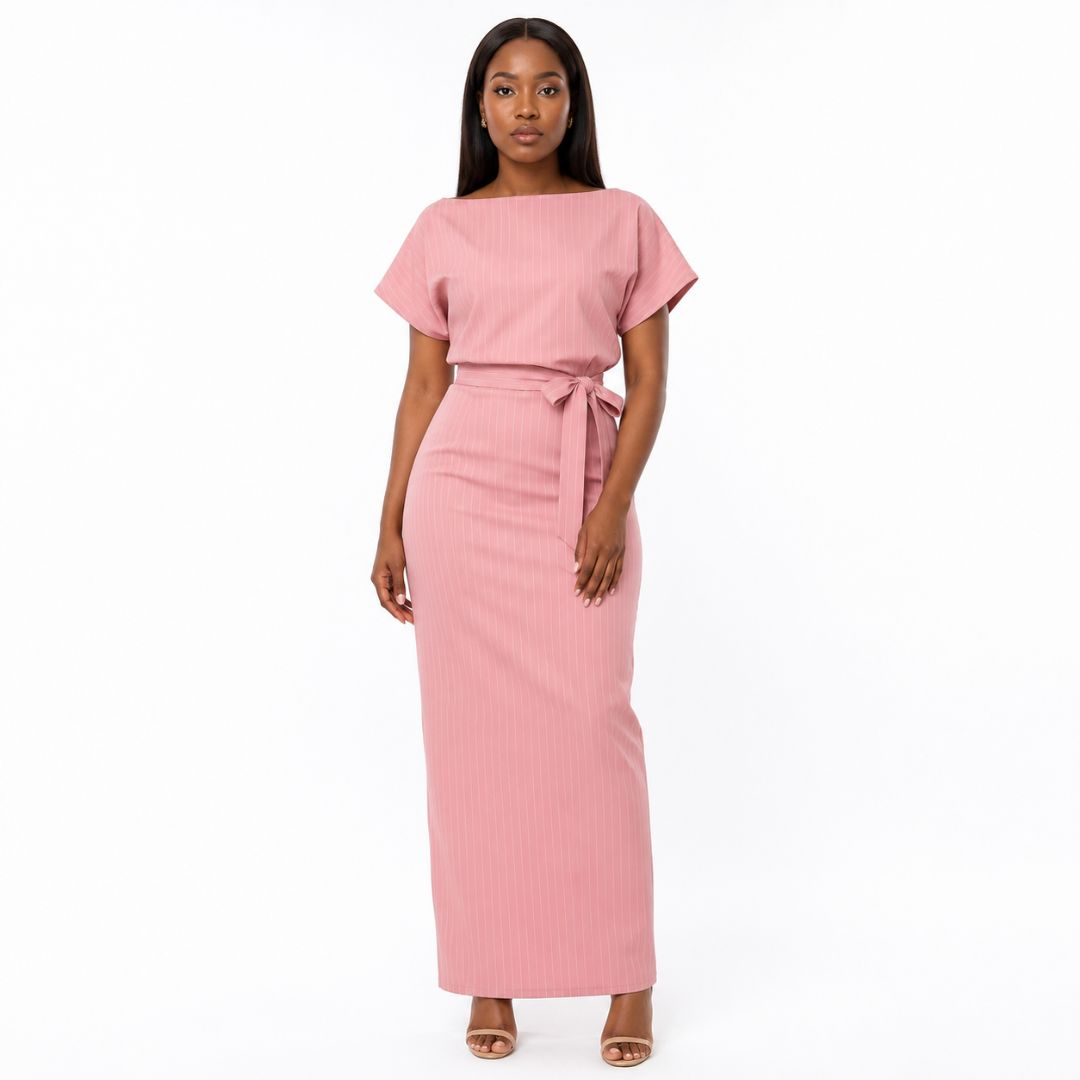 Blush Pinstripe Suiting Fabric