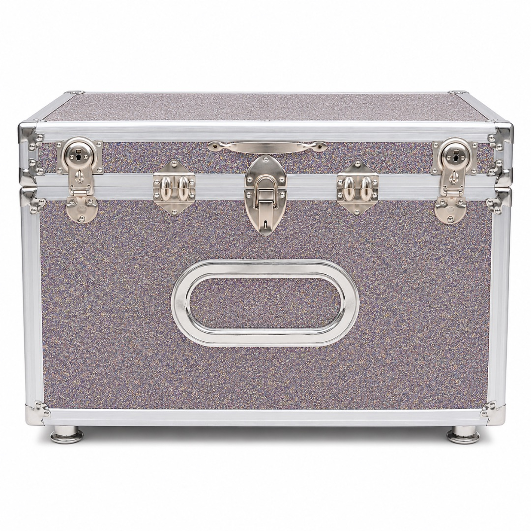 Premium Aluminum Storage Trunk Box with Secure Lock     Silver Glitter