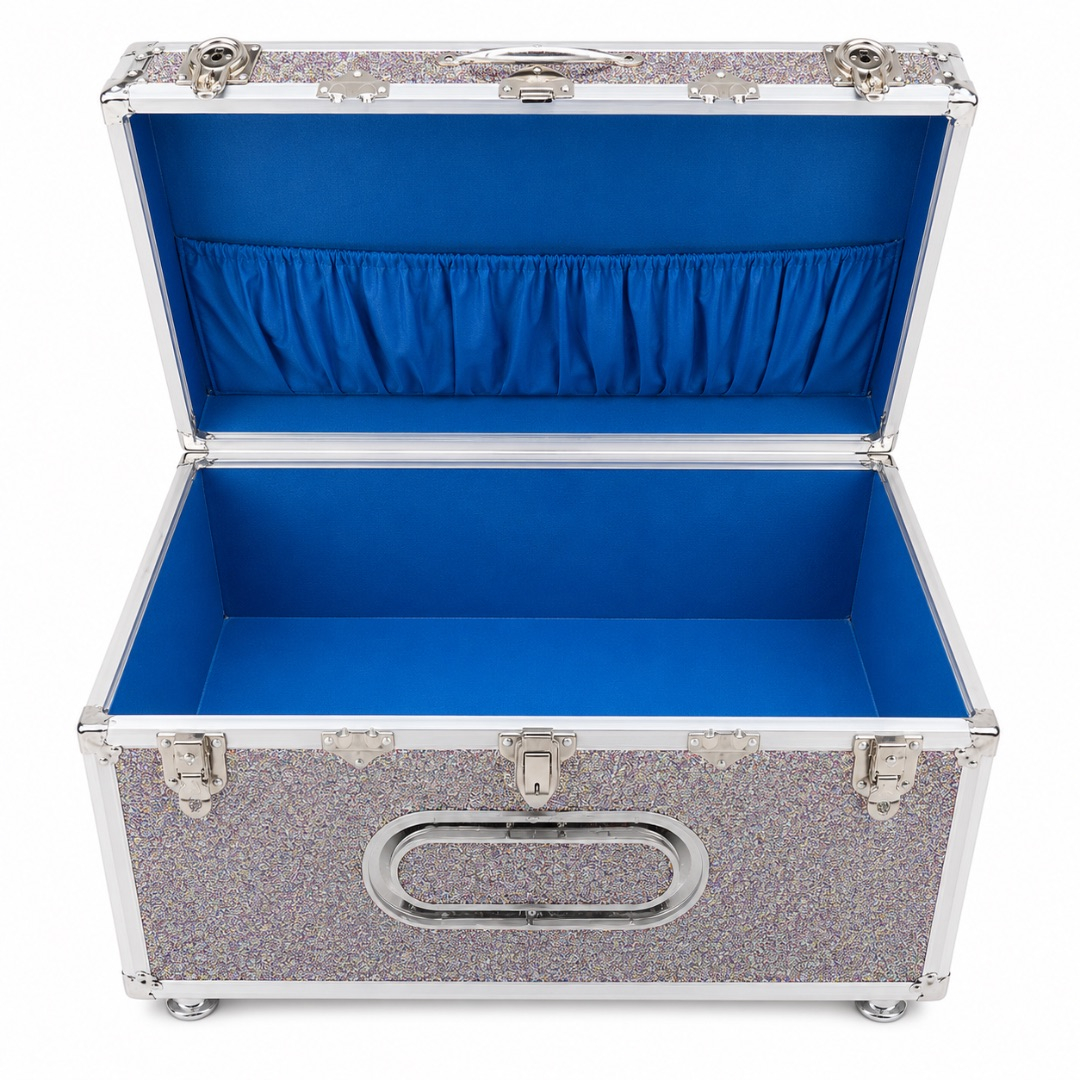 Premium Aluminum Storage Trunk Box with Secure Lock     Silver Glitter