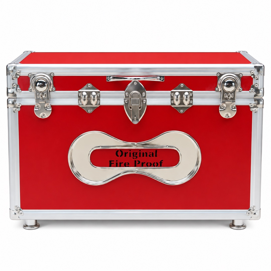 Premium Fireproof Storage Trunk Box with Secure Lock    Red