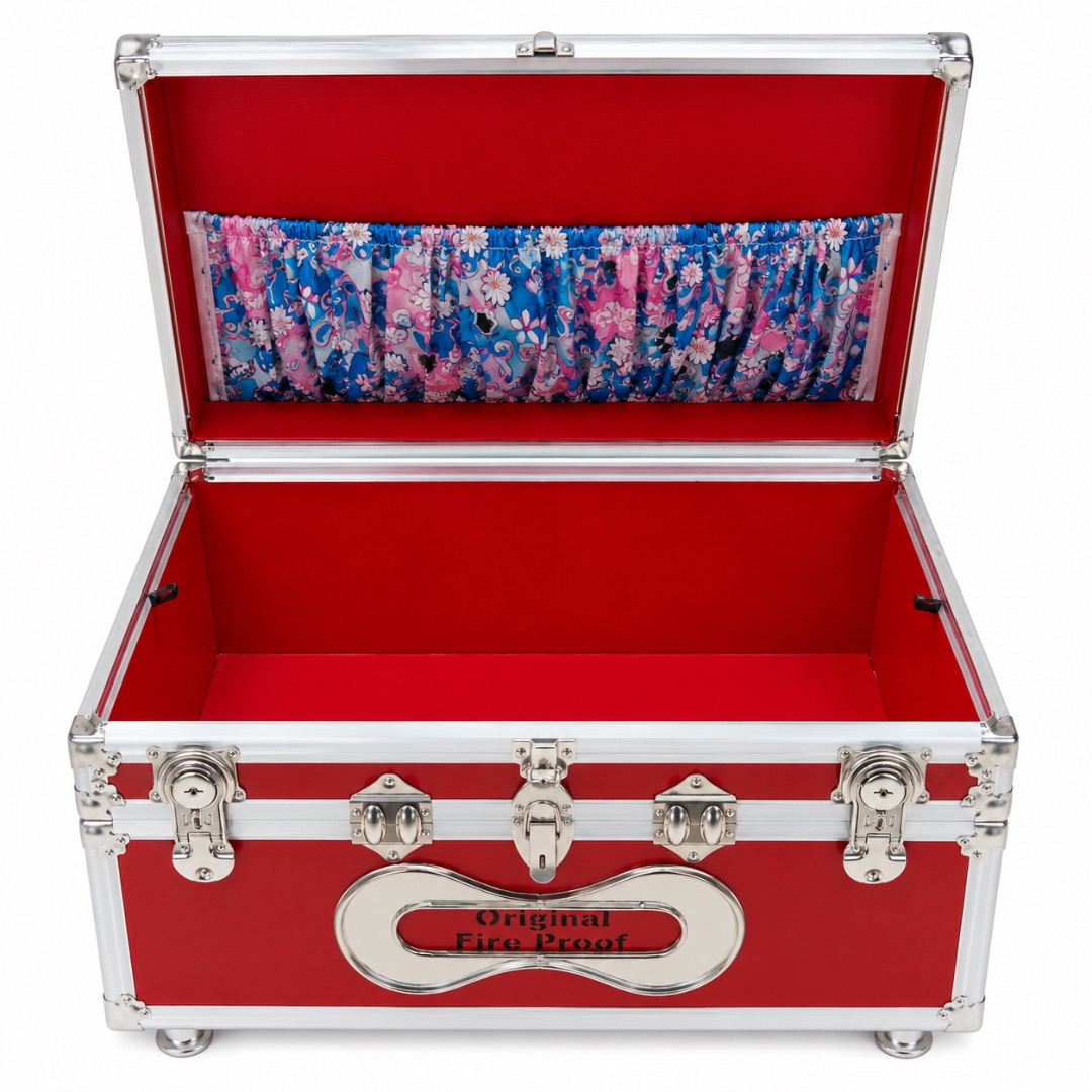 Premium Fireproof Storage Trunk Box with Secure Lock    Red