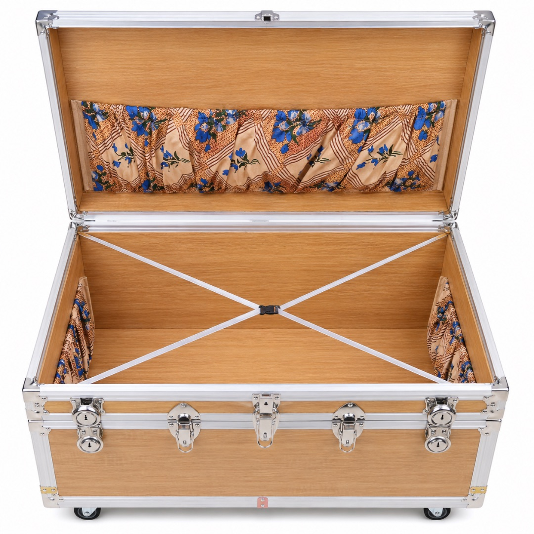 Premium Wooden Storage Trunk Box with Wheels    Natural Oak Finish