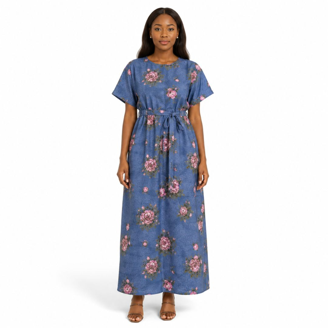 Vintage Blue Floral Jean Material
