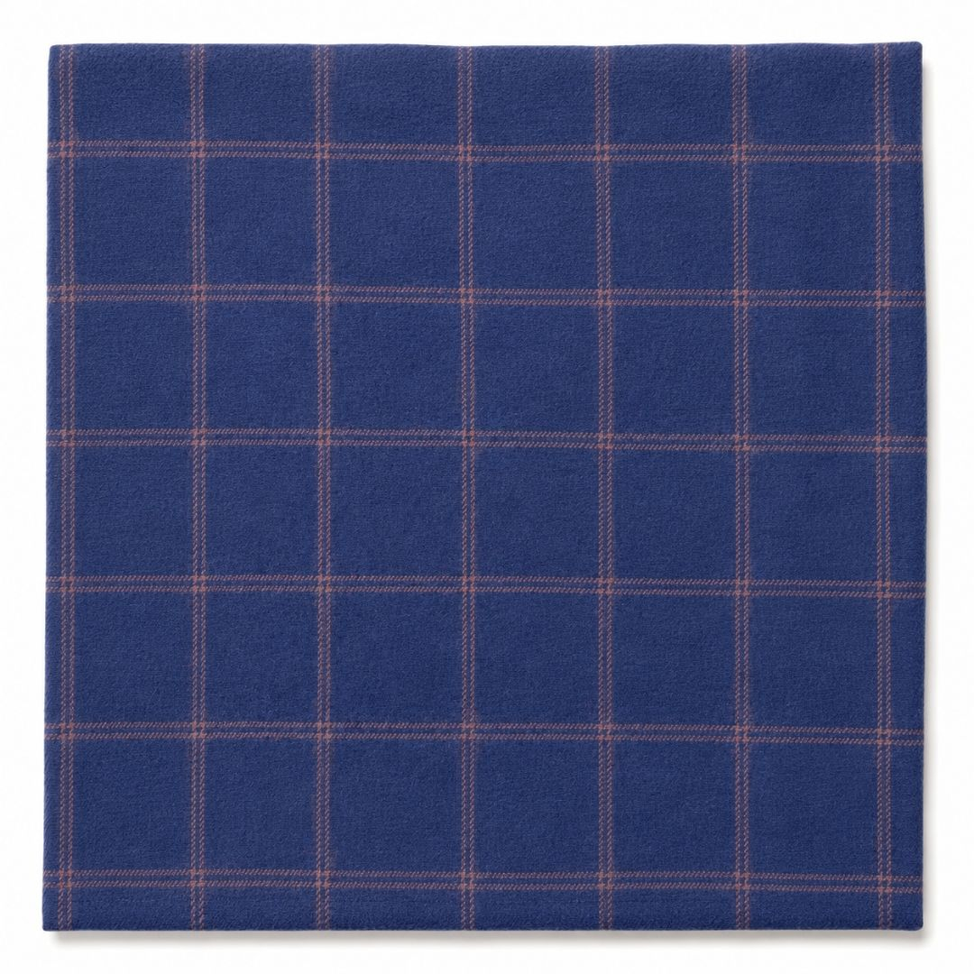 Premium Navy Windowpane Wool Fabric