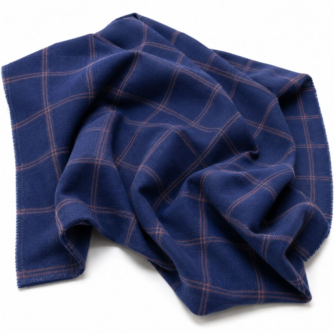 Premium Navy Windowpane Wool Fabric