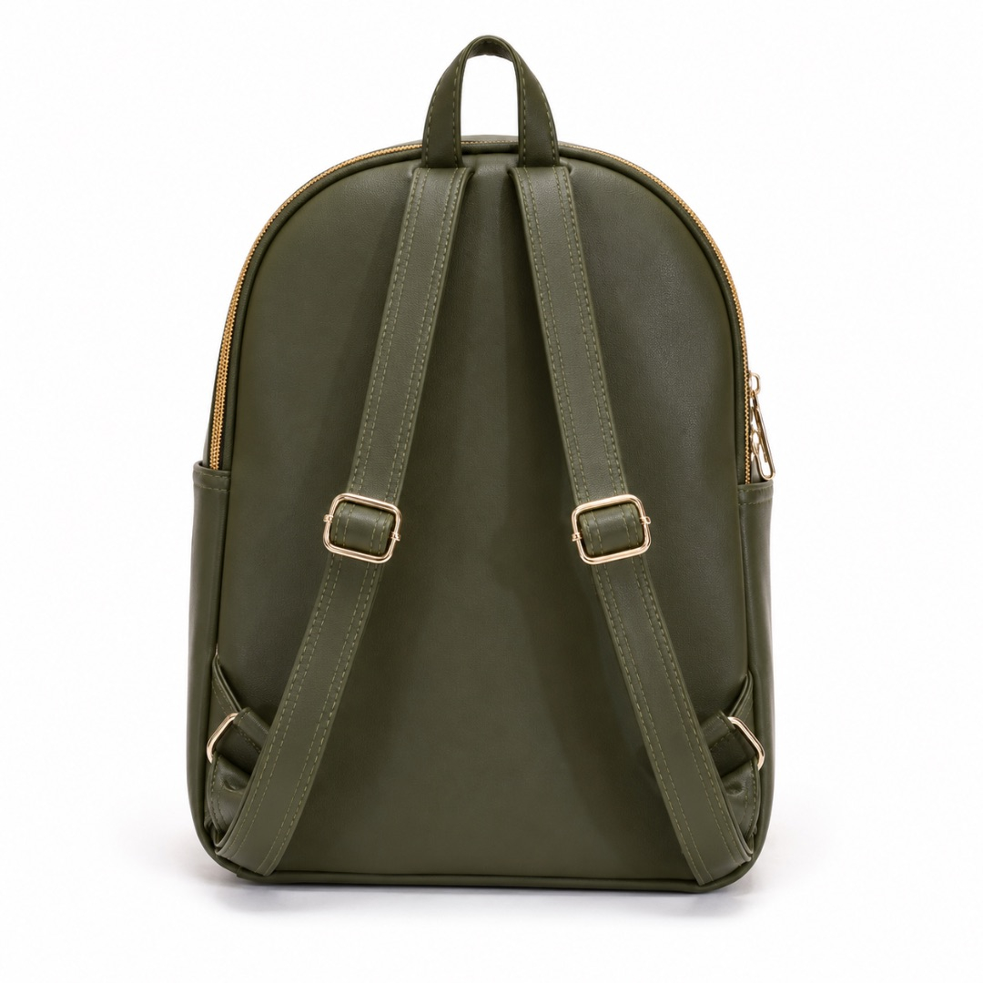 Classic Olive Green Backpack with Front Zipper Pocket