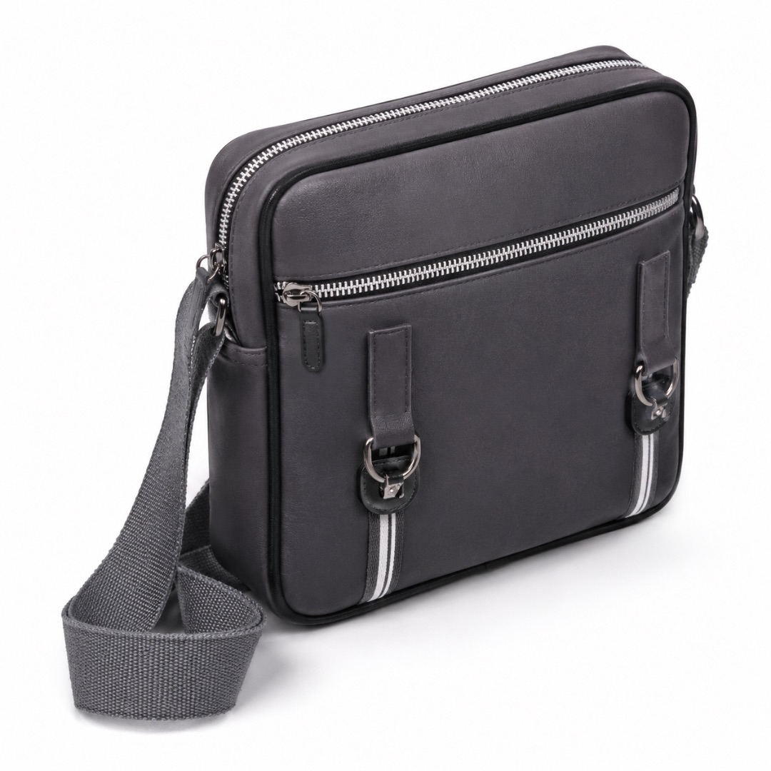 Premium Mens Crossbody Shoulder Bag    Black Leather Messenger Bag