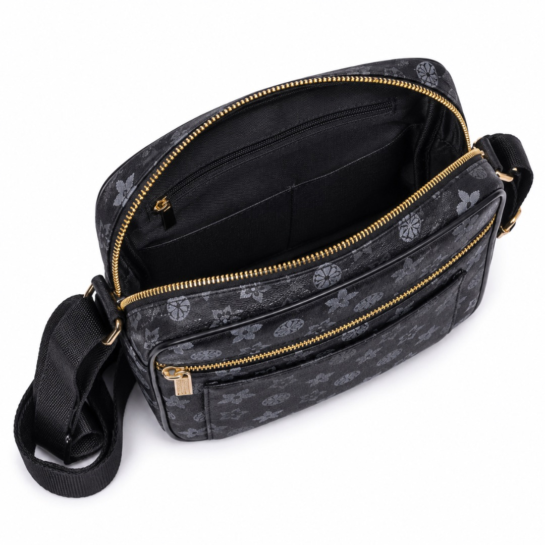 Premium Floral Crossbody Shoulder Bag    Black Multi Pocket Sling Bag