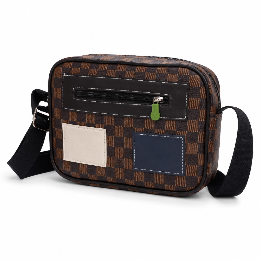 Premium Checkered Crossbody Shoulder Bag    Brown and Black