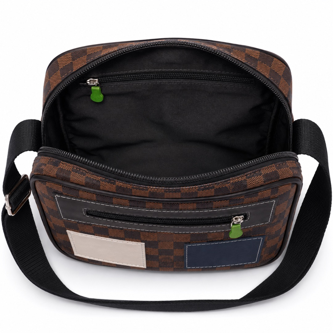 Premium Checkered Crossbody Shoulder Bag    Brown and Black
