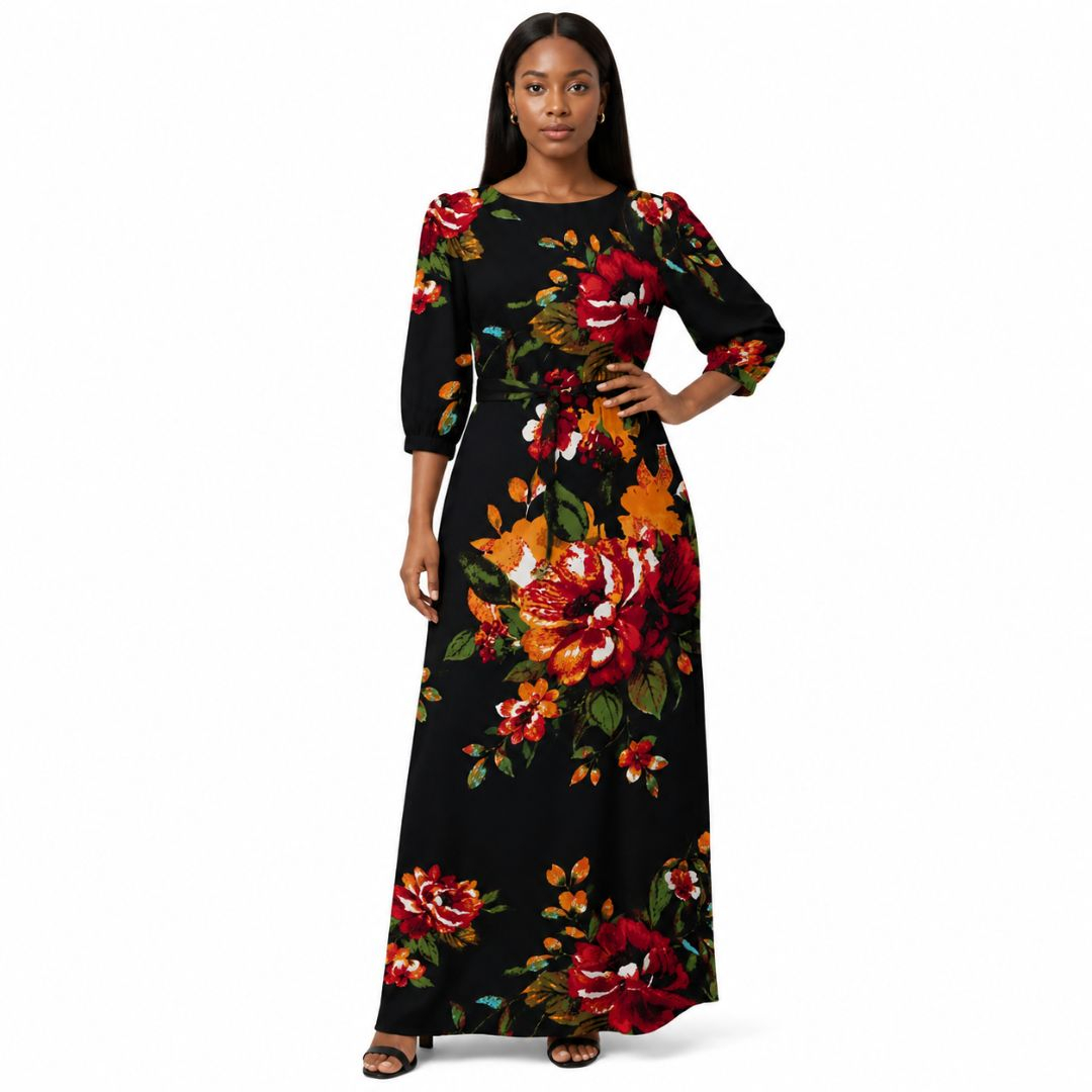Vintage Sheet Material  Black Floral Print