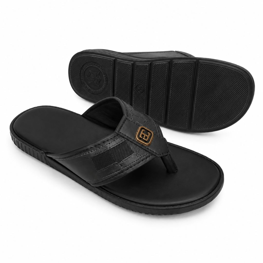 Mens Black Cross Strap Comfort Slip On Sandals