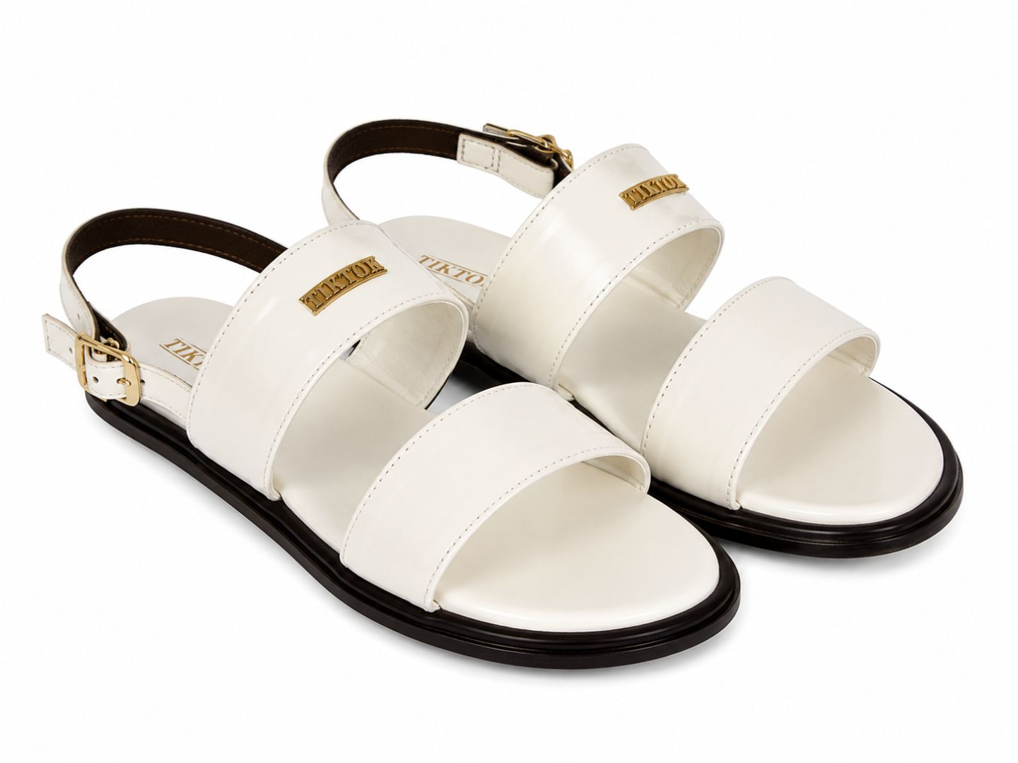 Womens White Double Strap Slingback Flat Sandals
