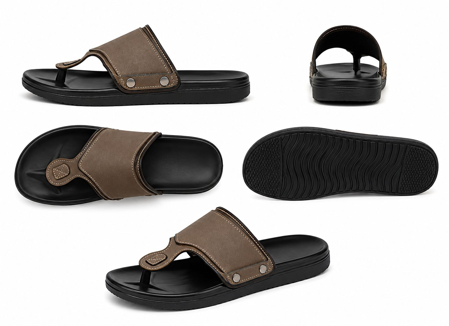 Mens Brown Open Toe Slip On Flat Sandals