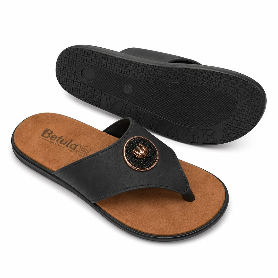 Unisex Black Comfort Slide Sandals with Decorative Buckle Accent