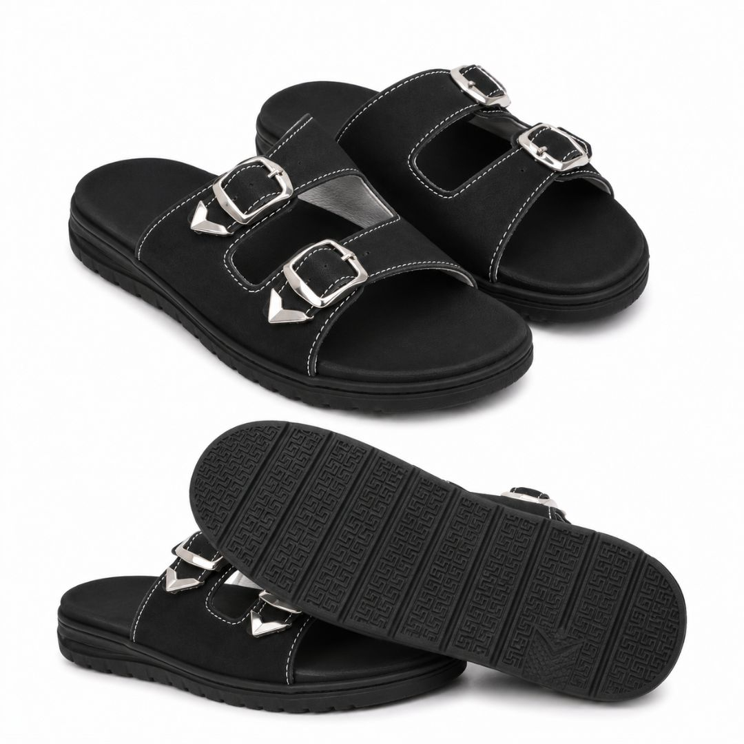 Mens Double Buckle Comfort Slide Sandals