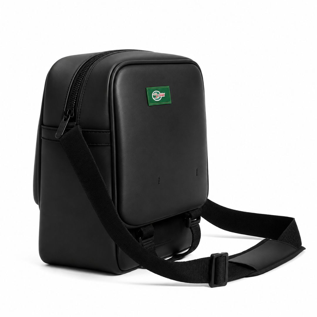 Black Leather Crossbody Business Messenger Bag with Adjustable Shoulder Strap