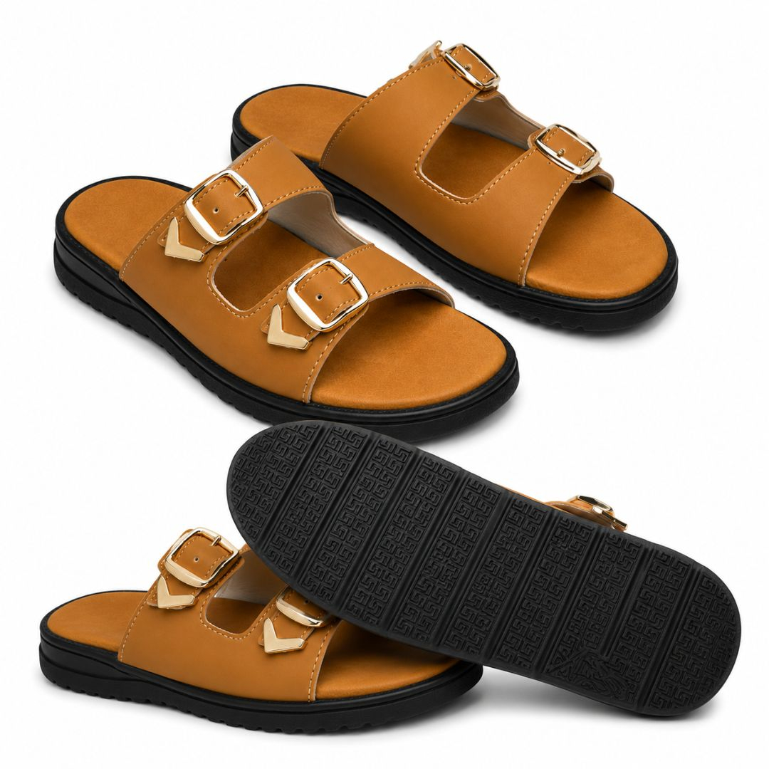 Mens Double Buckle Comfort Slip On Sandals