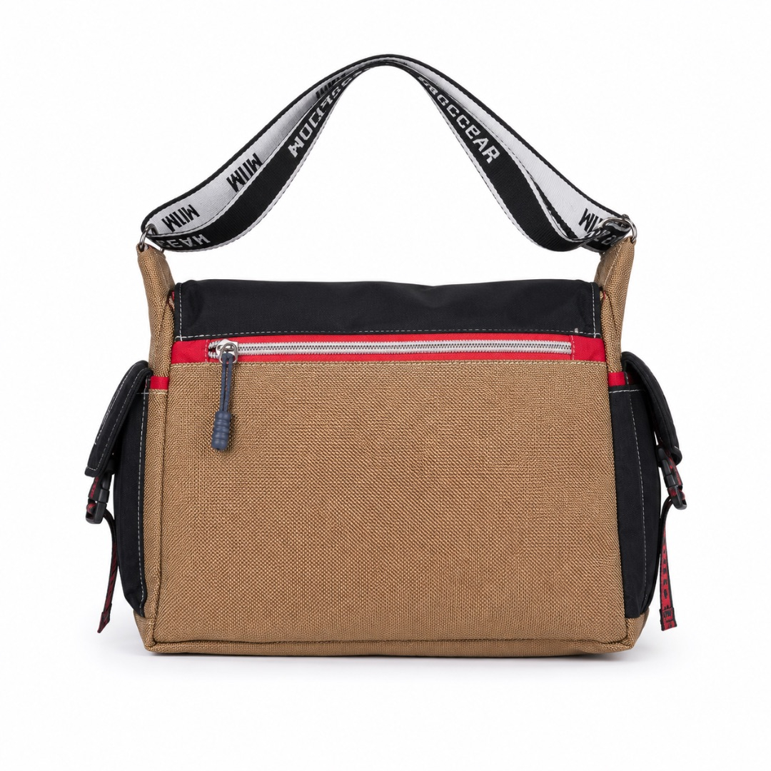 Premium Canvas Messenger Shoulder Bag    Black and Khaki