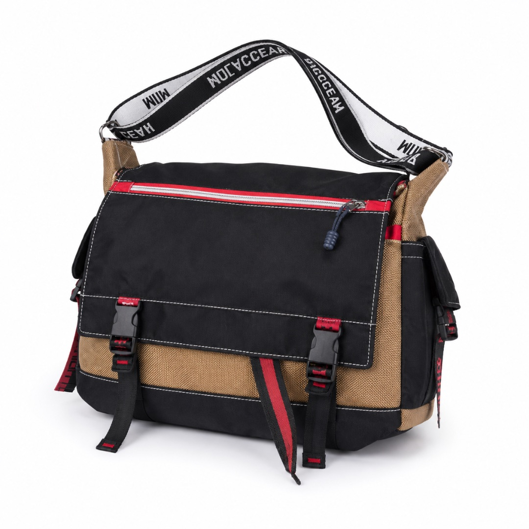 Premium Canvas Messenger Shoulder Bag    Black and Khaki