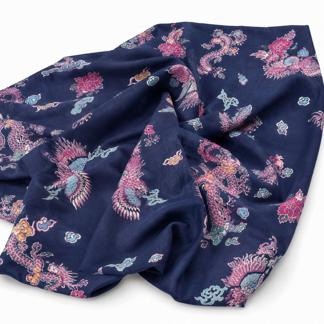 Vintage Sheet Material Oriental Dragon Print