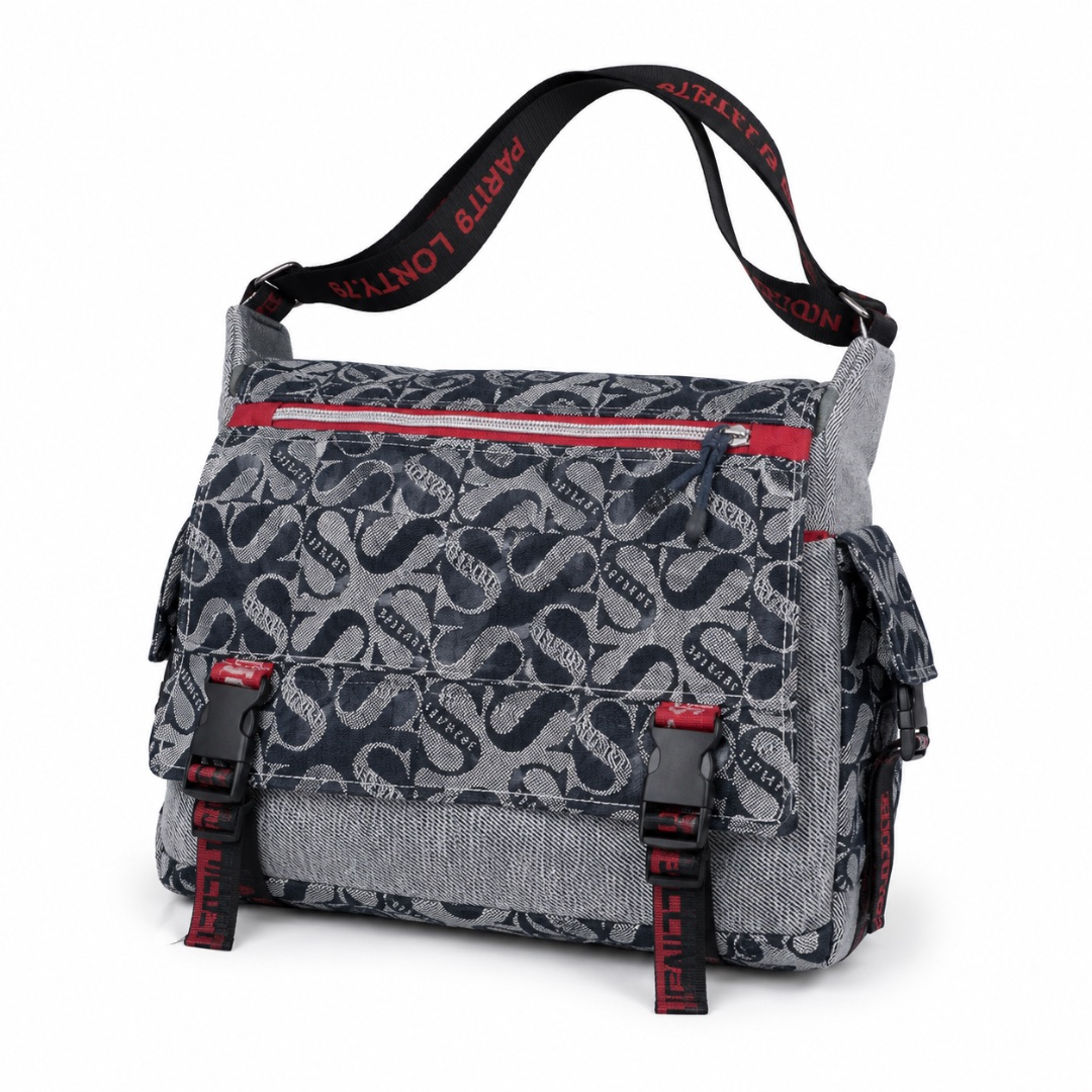 Premium Patterned Canvas Messenger Shoulder Bag    Grey