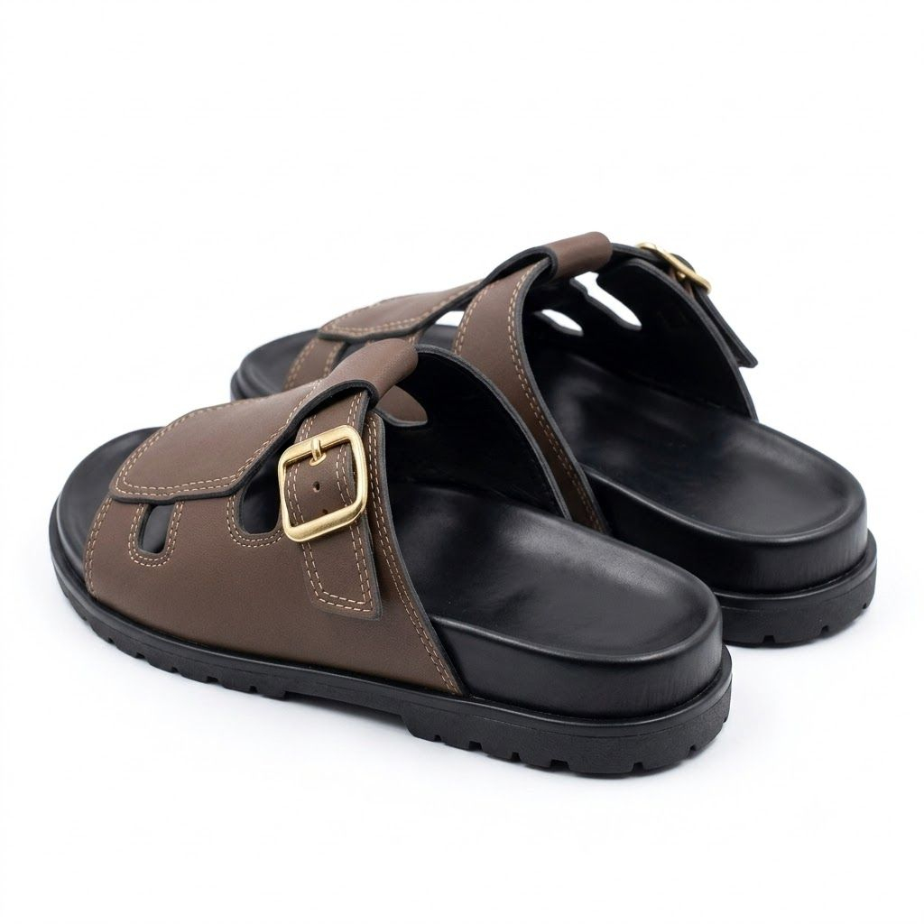 Mens Adjustable Side Buckle Comfort Slip On Sandals