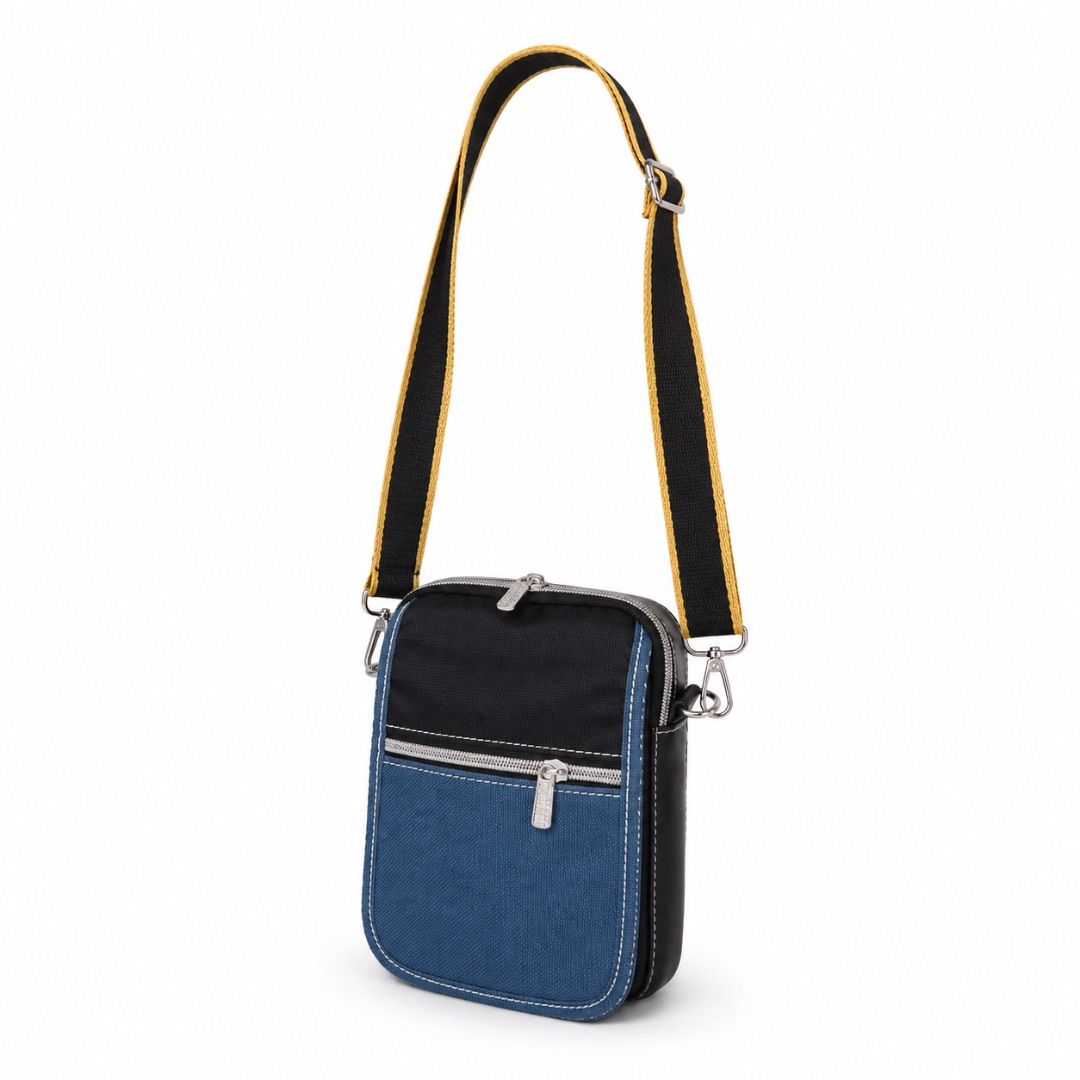 Premium Two Tone Mini Crossbody Shoulder Bag      Black and Blue