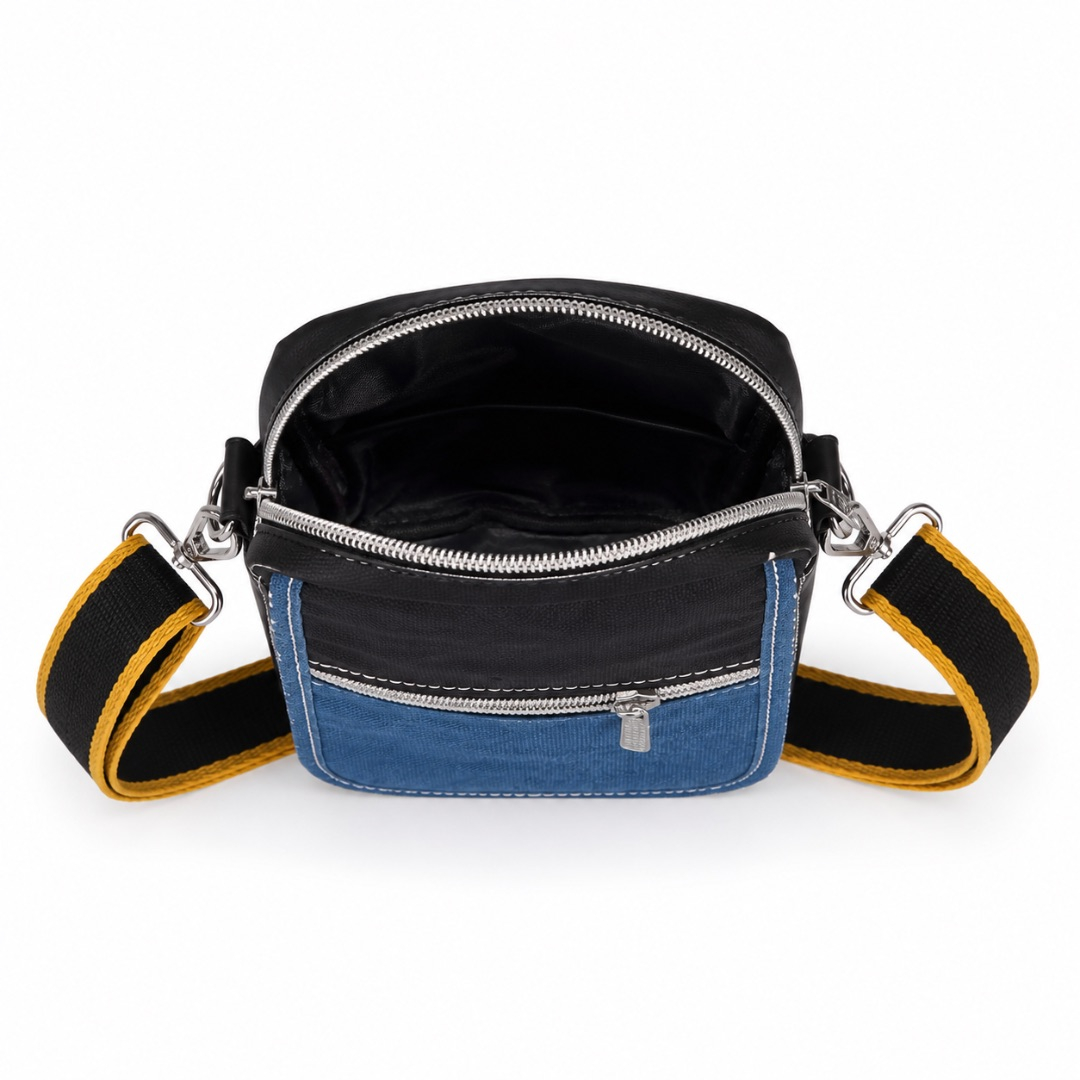 Premium Two Tone Mini Crossbody Shoulder Bag      Black and Blue