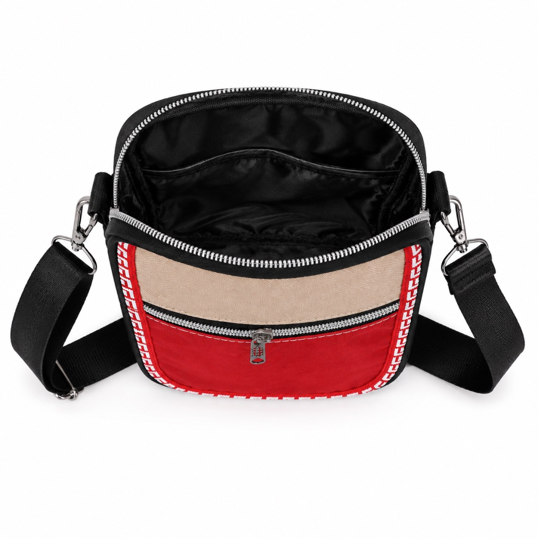 Premium Two Tone Canvas Crossbody Shoulder Bag      Beige and Red