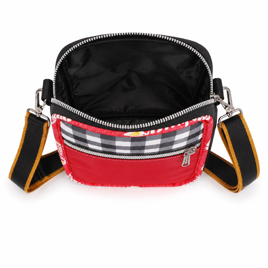 Premium Patterned Mini Crossbody Shoulder Bag    Red and Black