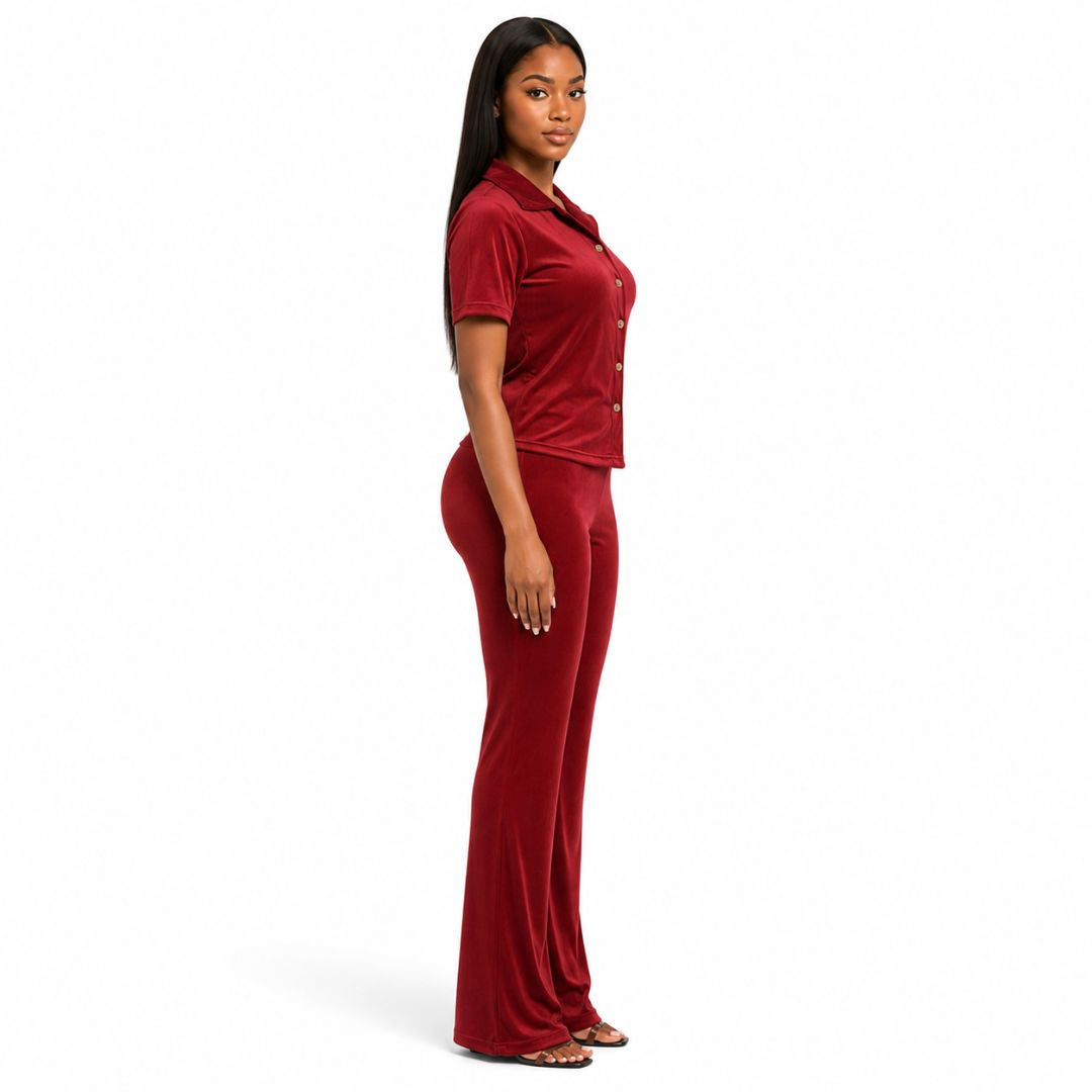 Wine Button Front Two Piece Lounge Set