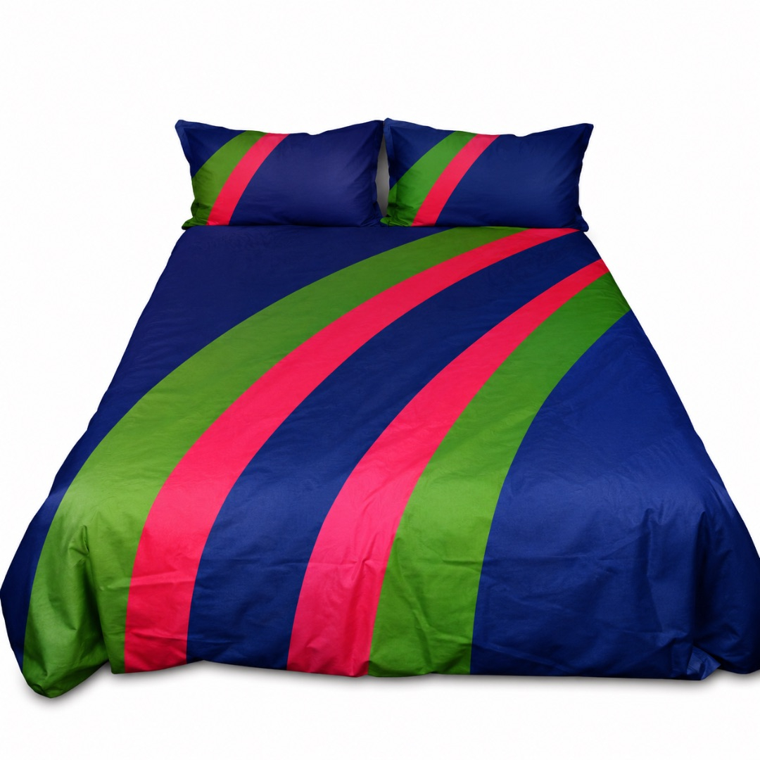 Premium 6by6 Plain Bedsheet    Royal Blue with Green and Red Border