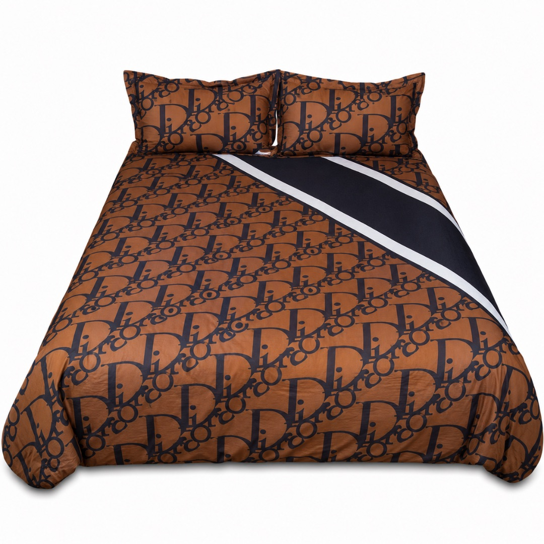 Premium 7 by 6 Bedsheet Set      Brown and Black Monogram Design
