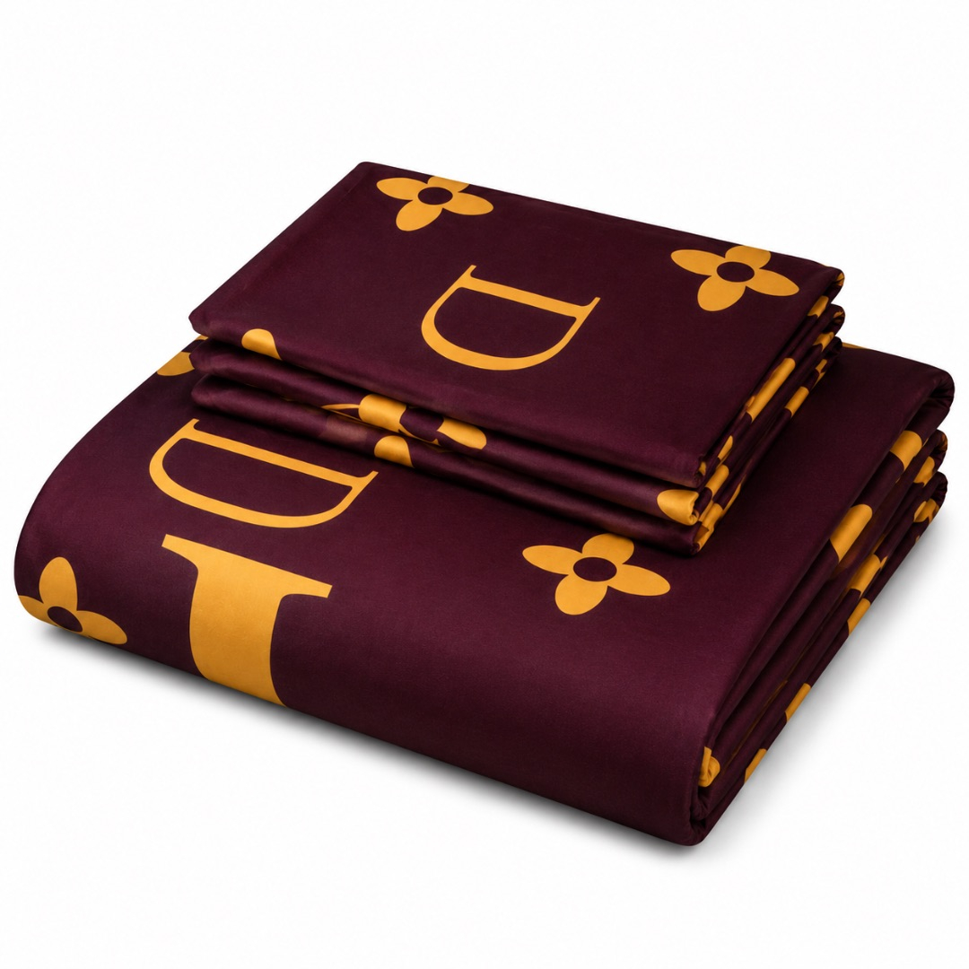 Premium 6 by 6 Bedsheet Set    Burgundy and Gold Floral Monogram Design