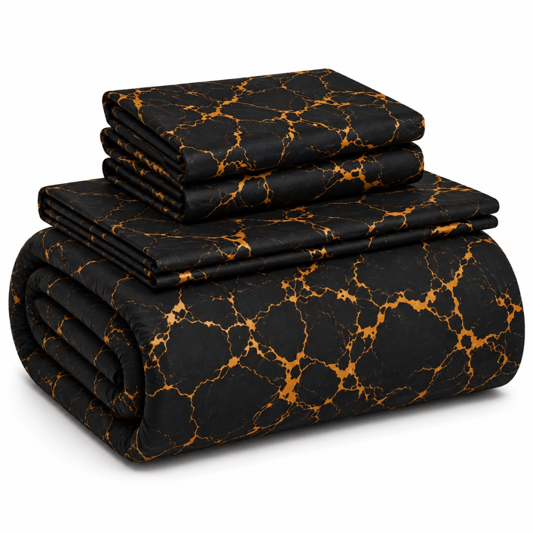Premium 6 by 6 Marble Print Duvet Set    Black and Gold