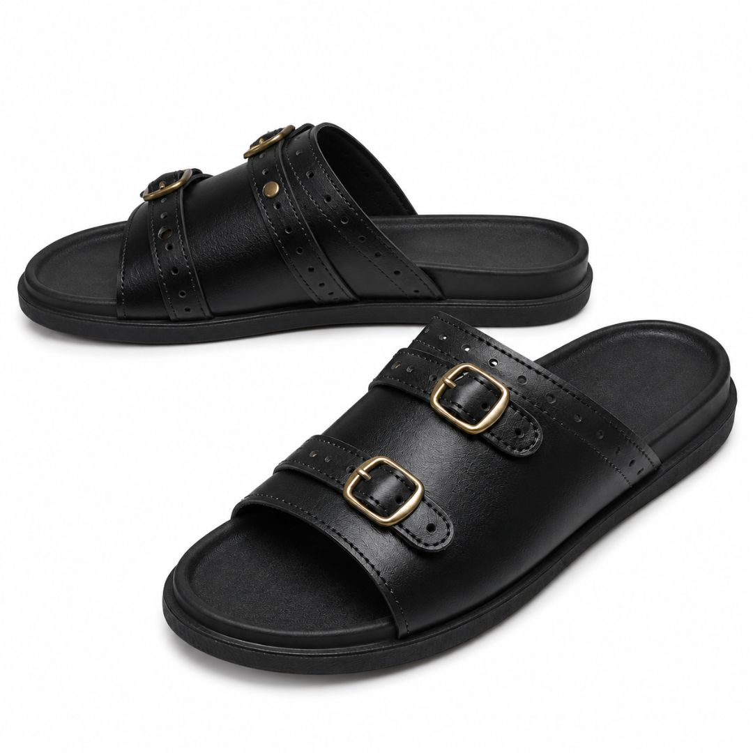 Mens Premium Double Buckle Slide Sandals