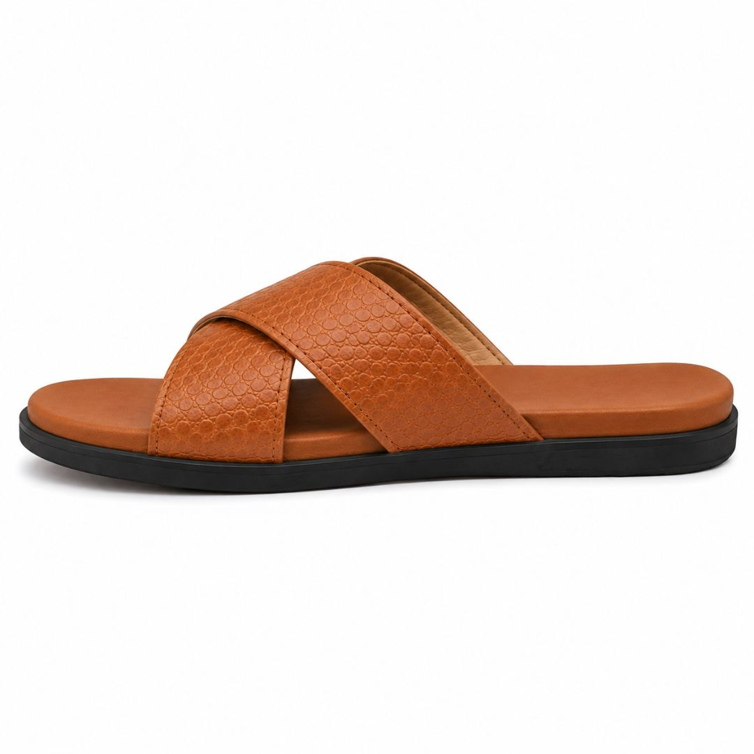 Mens Premium Cross Strap Textured Slide Sandals