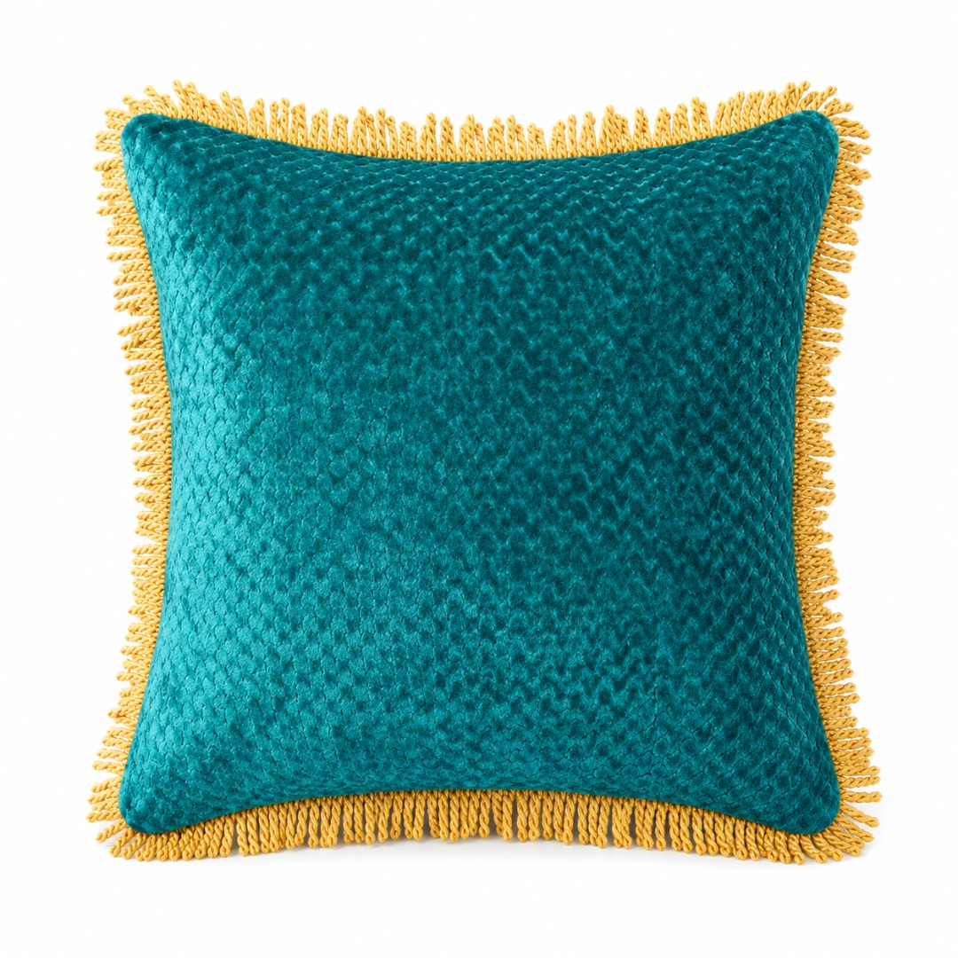 Premium Velvet Decorative Throw Pillow with Tassels    Teal Green