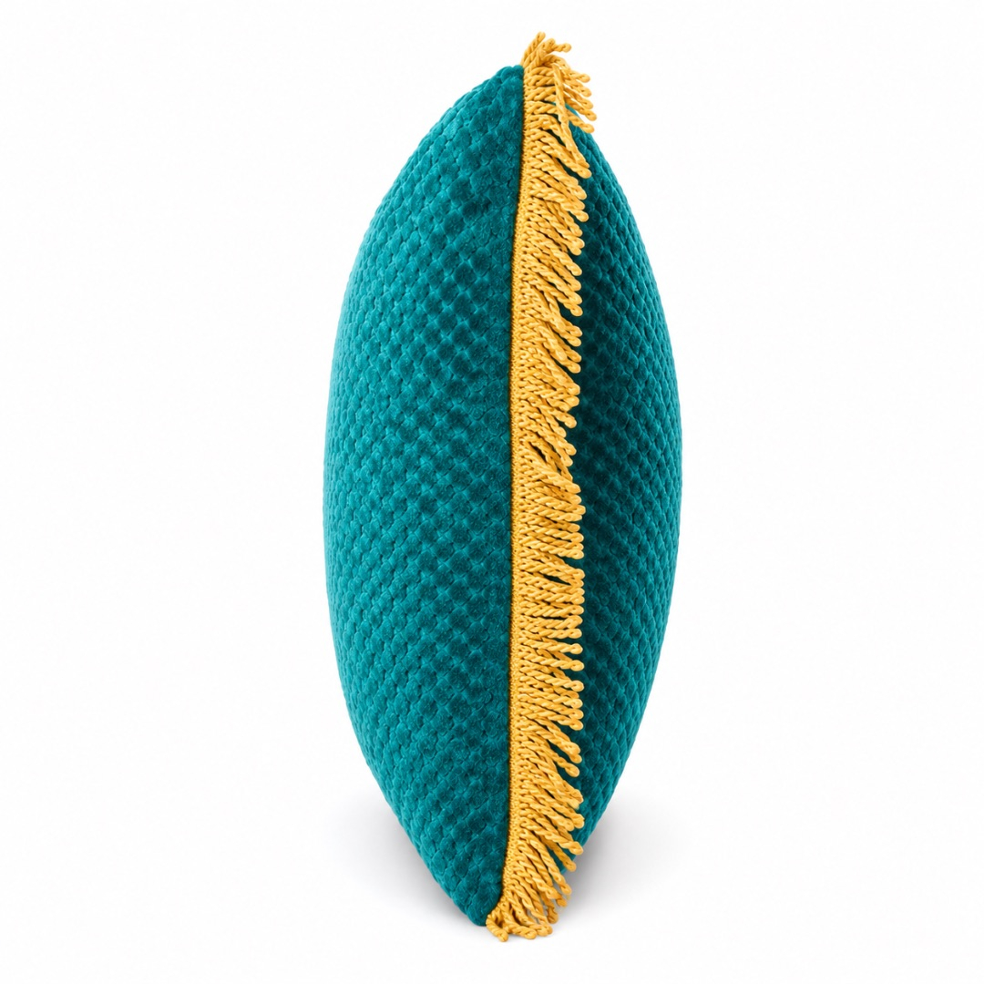 Premium Velvet Decorative Throw Pillow with Tassels    Teal Green