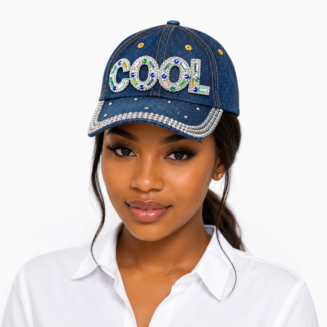 Premium Rhinestone Denim Baseball Cap     COOL