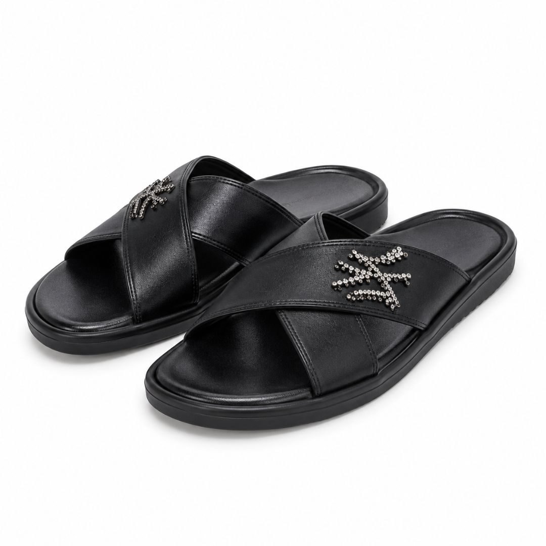 Mens Premium Cross Strap Comfort Slide Sandals