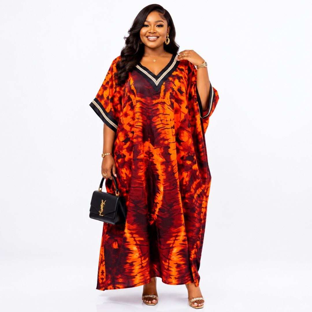Womens Orange Tie Dye Maxi Kaftan Dress